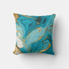 Almofada Turquesa de textura mármore e prata Dourada