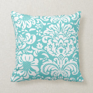 Almofada Turquesa e Damasco Floral Branco