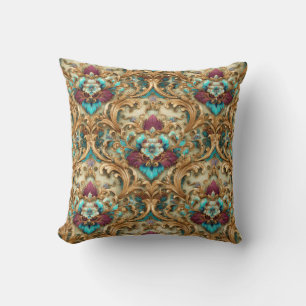 Almofada Turquesa e Dourado Damask Ornado