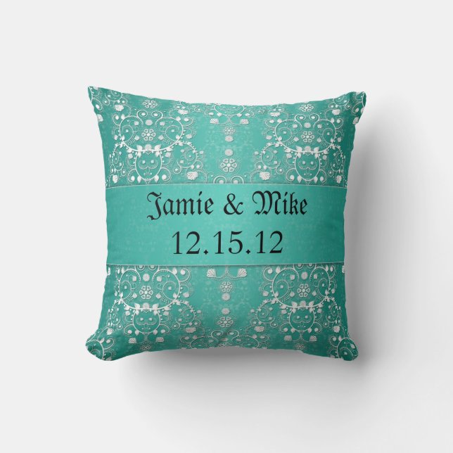 Almofada Turquesa e Floral Damask Branco (Frente)