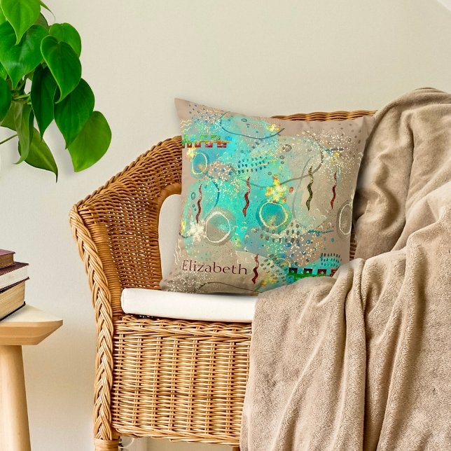 Almofada Turquesa E Ouro Sabedoria Antiga Boho (Transform your space with the tranquil hues of our Turquoise And Golden Ancient Wisdom Throw Pillow.)