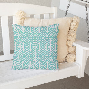 Almofada Turquesa e Padrão Aztec Moderno Branco
