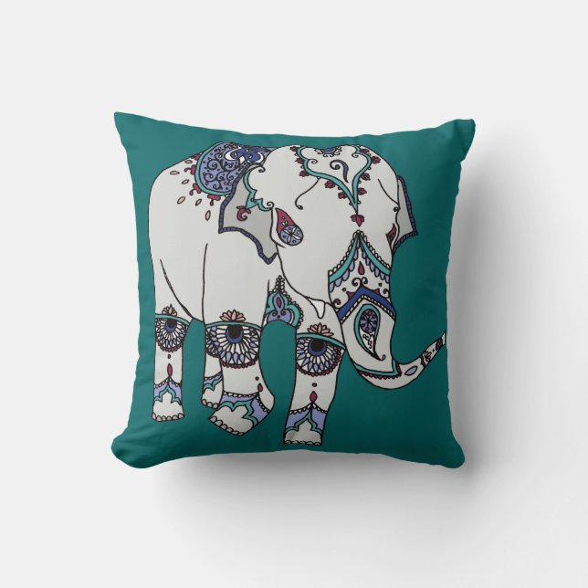 Almofada Turquesa profunda coxim Embellished do elefante (Frente)