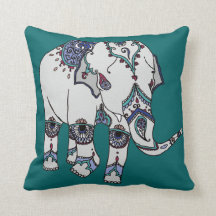 Turquesa profunda coxim Embellished do elefante