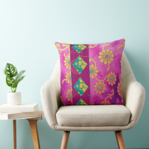 Almofada Turquesa Rosa ORIENTAL Floral - Travesseiro