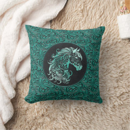 Almofada Turquesa vaqueira floral de cabedal de couro