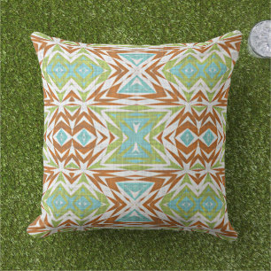 Almofada Turquesa Verde limão Azul Laranja Arte Tribal Bran