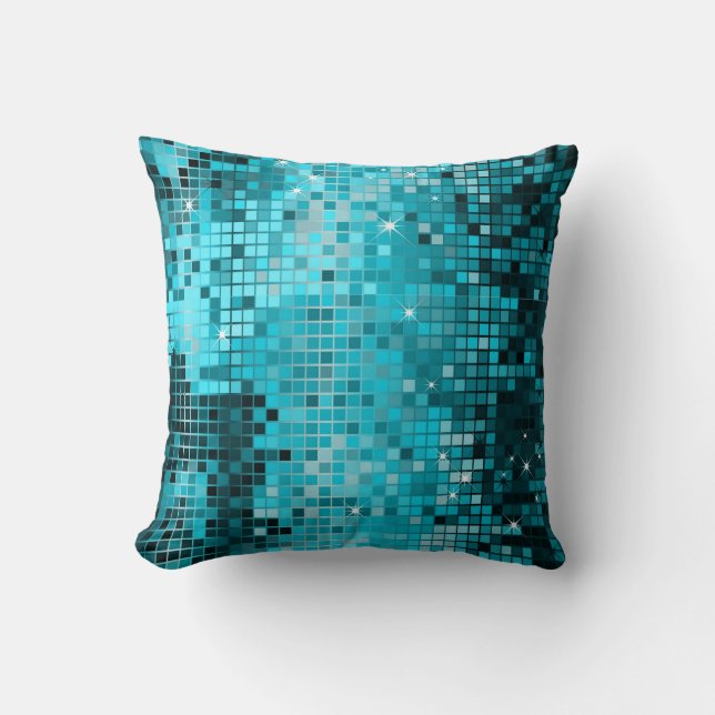 Almofada Turquoise Sequins Glitter Abstrato Pixel Art (Frente)