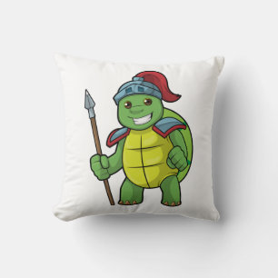 Almofada Turtle como guerreiro com Spear e Helmet