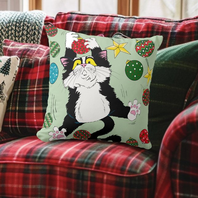 Almofada Tuxedo Black White Christmas Cat (Criador carregado)