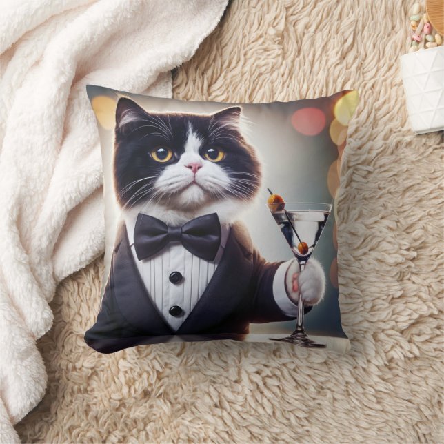 Almofada Tuxedo Cat Com Cocktail Martini (Cobertor)