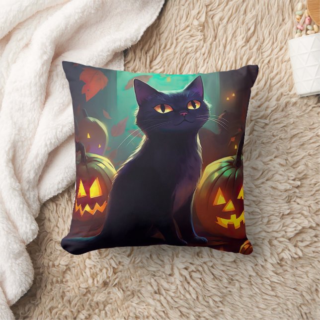 Almofada Tuxedo Gato De Halloween Com Pumpkins Assustado (Cobertor)