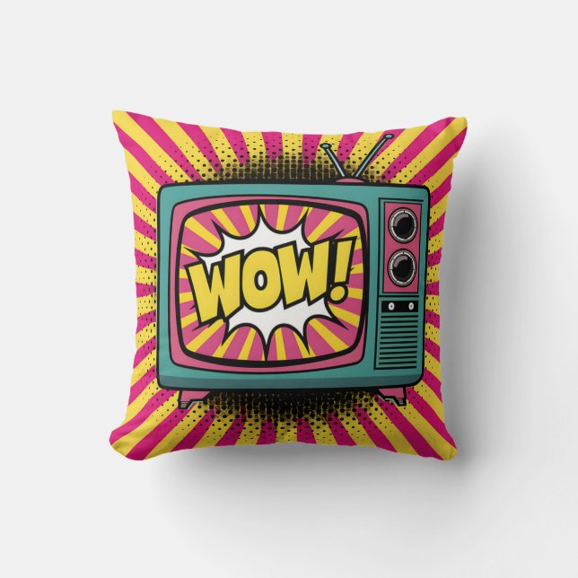 Almofada TV retrô vibrante de Pop art (Frente)