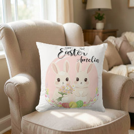 Almofada Two Easter Bunnies Personalized Throw Pillow