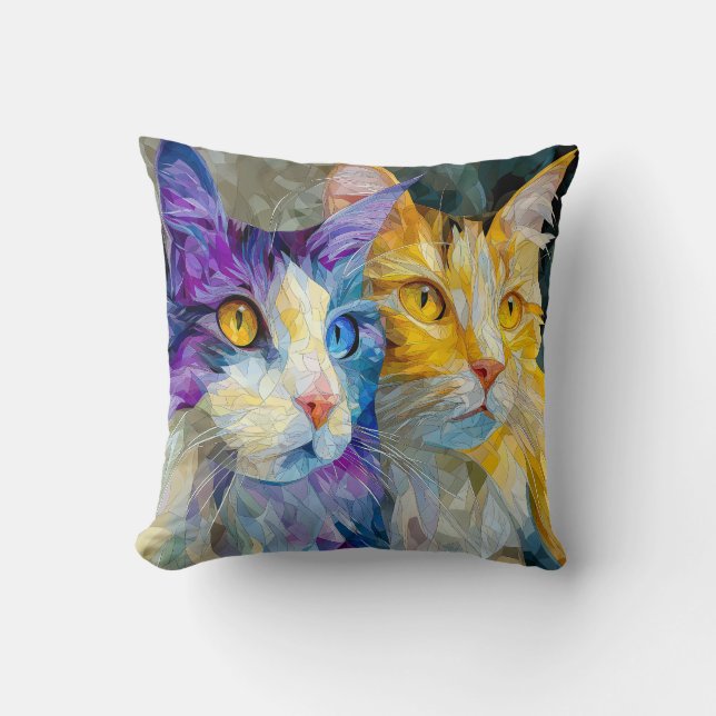 Almofada Two Purple and Yellow Cats (Frente)