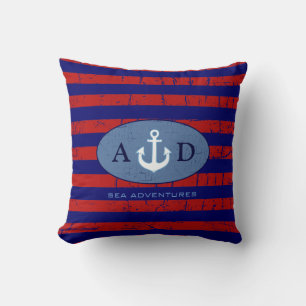 Almofada U.S. decoração náutica personalizada listrada c