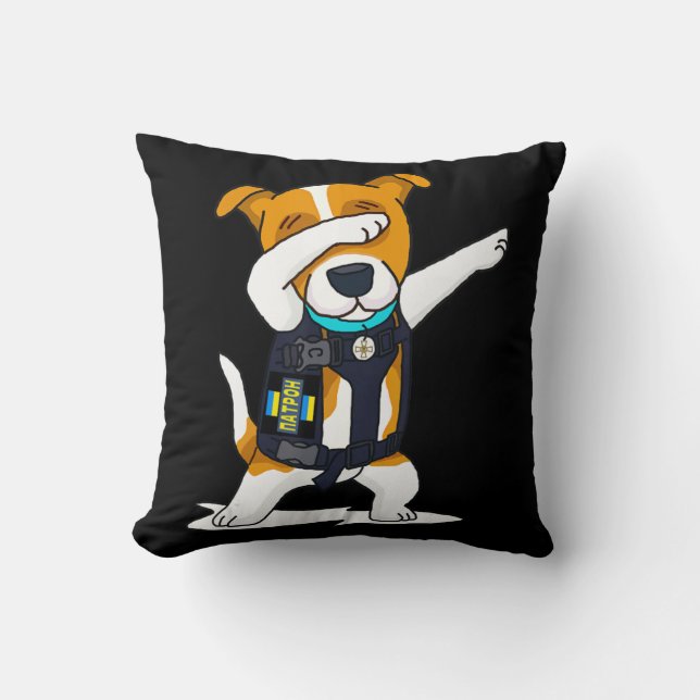 Almofada Ucrânia: Forças Armadas Dabbing Dog Patron Jack Ru (Frente)