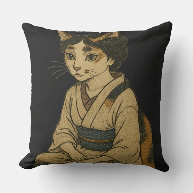 Almofada Ukiyo-e style calico cat cover (Frente)