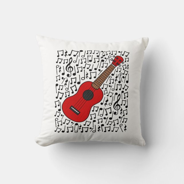 Almofada Ukulele Musical Notes Uke Player Musical (Vermelho (Frente)