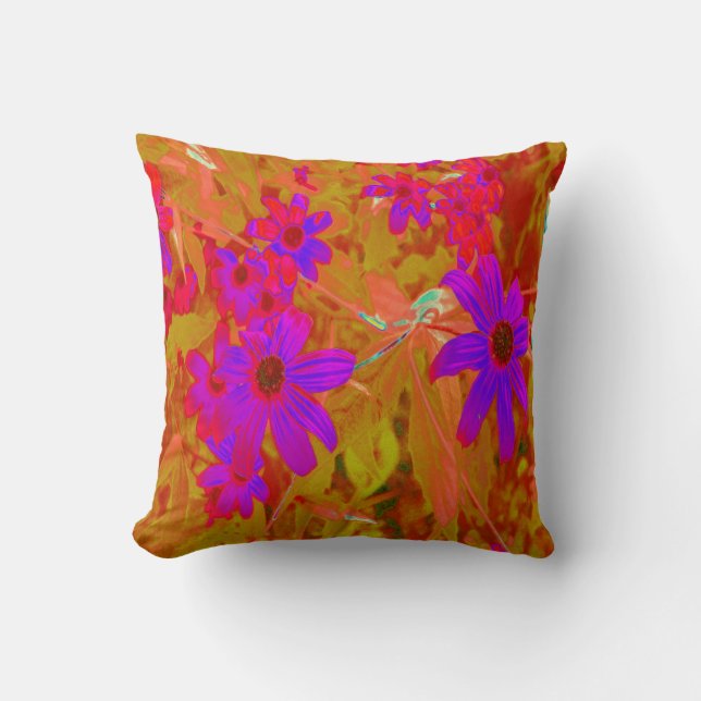 Almofada Ultra-violeta, magenta e flores silvestres vermelh (Frente)