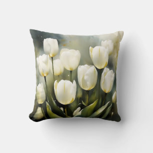 Almofada Um bando de Tulipas Brancas em um Jardim Serene