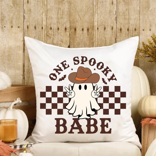 Almofada Um Bebê Ocidental, Bebê, Bebê Ocidental, Aniversár (One Spooky Babe Western Cowgirl Baby Birthday Throw Pillow)