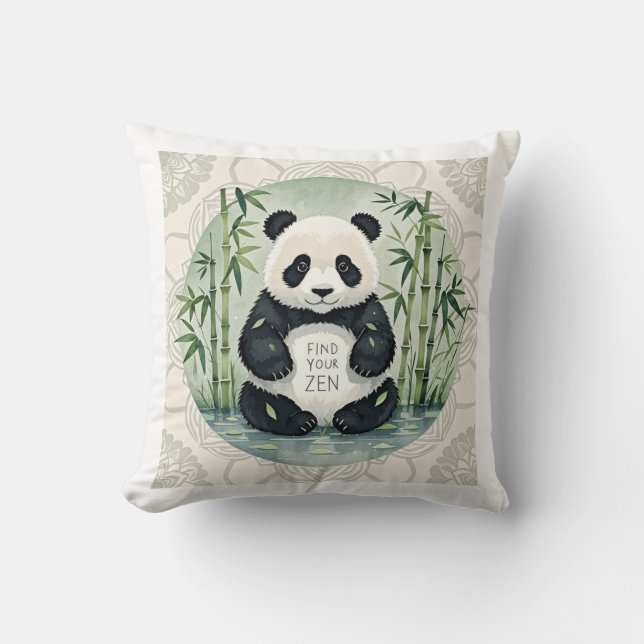 Almofada Um belo e grande panda Chubby sentado num lótus (Frente)