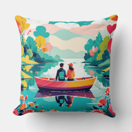 Almofada Um casal num barco num lago - Travesseiro decorati