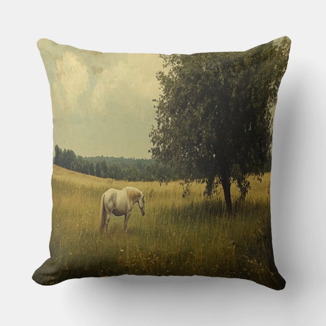 Almofada Um Cavalo Branco Esfregando Em Um Campo (Frente)