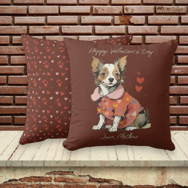 Almofada Um Chihuahua fofo num cartão de Dia de os namorado (Criador carregado)