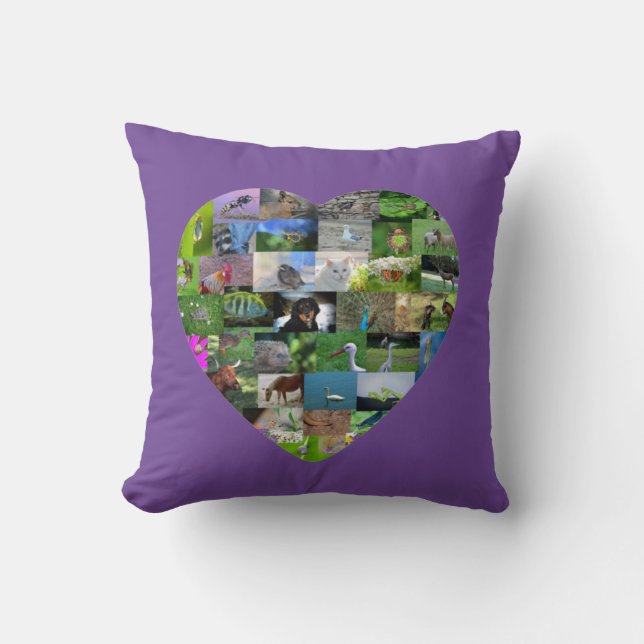 Almofada Um coração para os animais - em roxo (Frente)