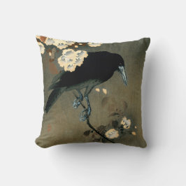 Almofada Um corvo e uma flor pelo vintage de Ohara Koson