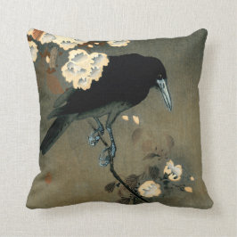Almofada Um corvo e uma flor pelo vintage de Ohara Koson
