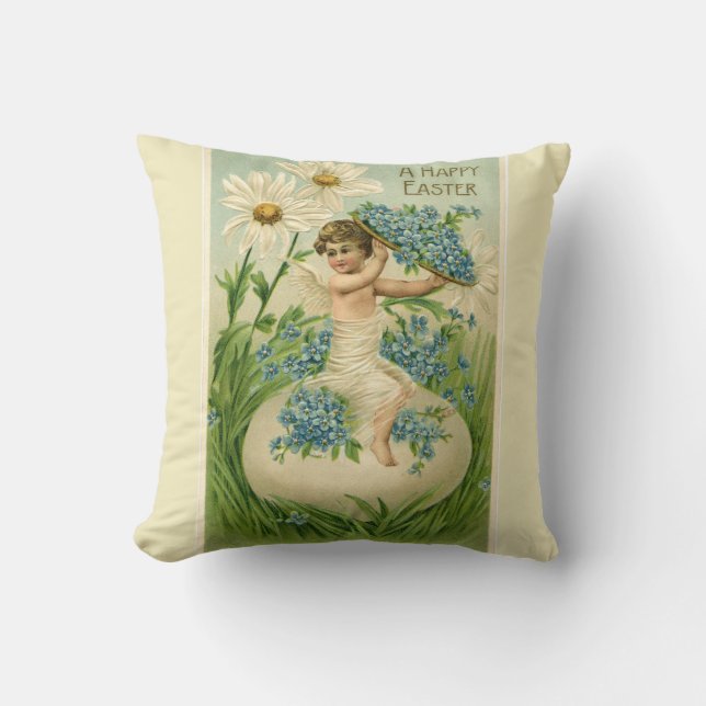Almofada Um Felz pascoa de Cherub Floral (Frente)