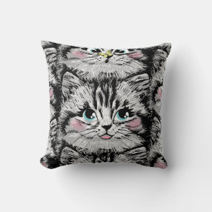Almofada Um gatinho peludo bonito encara um padrão perfeito