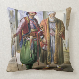 Almofada Um Janissary e um comerciante no Cairo, ilustraç