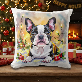 Almofada Um Natal Doce de Boston Terrier