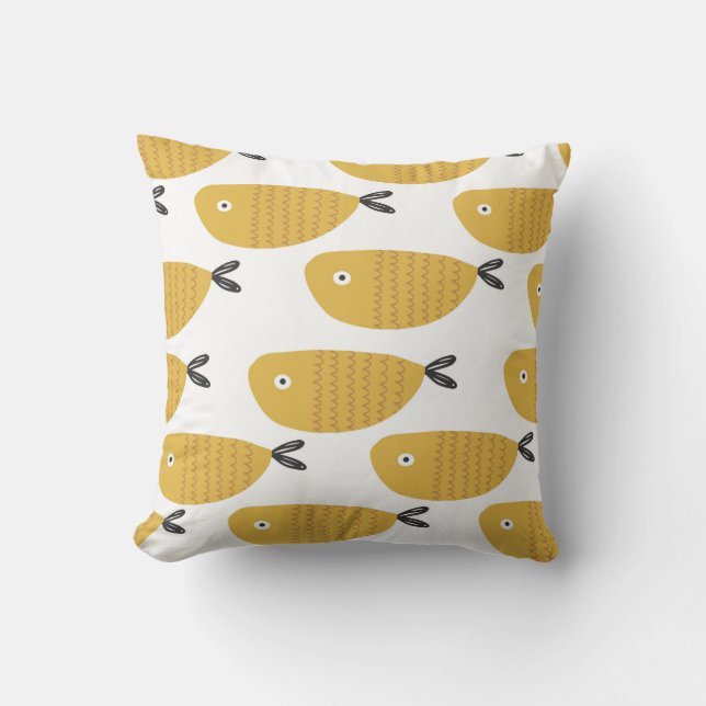 Almofada Um padrão infantil perfeito com peixes engraçados. (Frente)