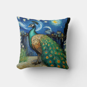 Almofada Um Pavão na Noite Estrelada
