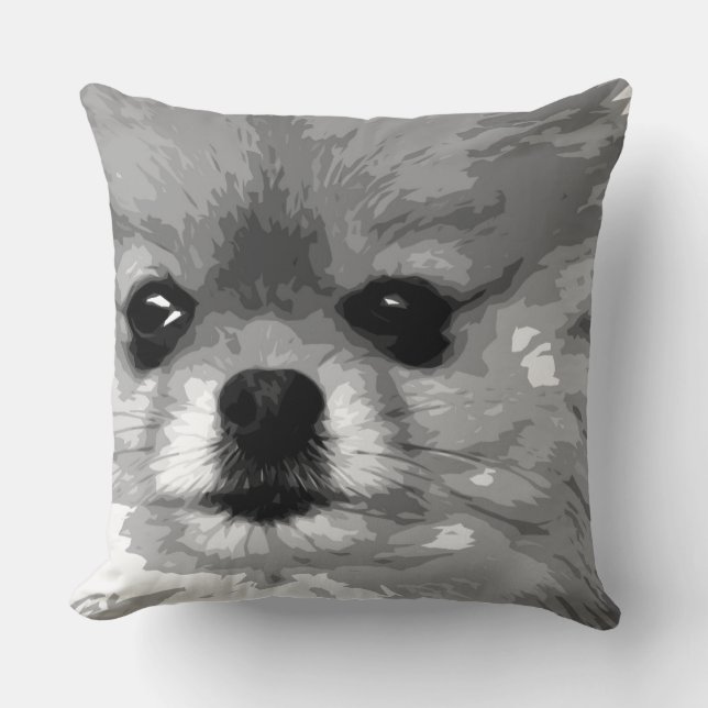 Almofada Um Pomeranian preto e branco (Frente)