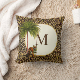Almofada Um tigre em pé sobre um padrão-leopardo Monograma