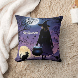 Almofada Uma bruxa faz poções debaixo da lua de cheio