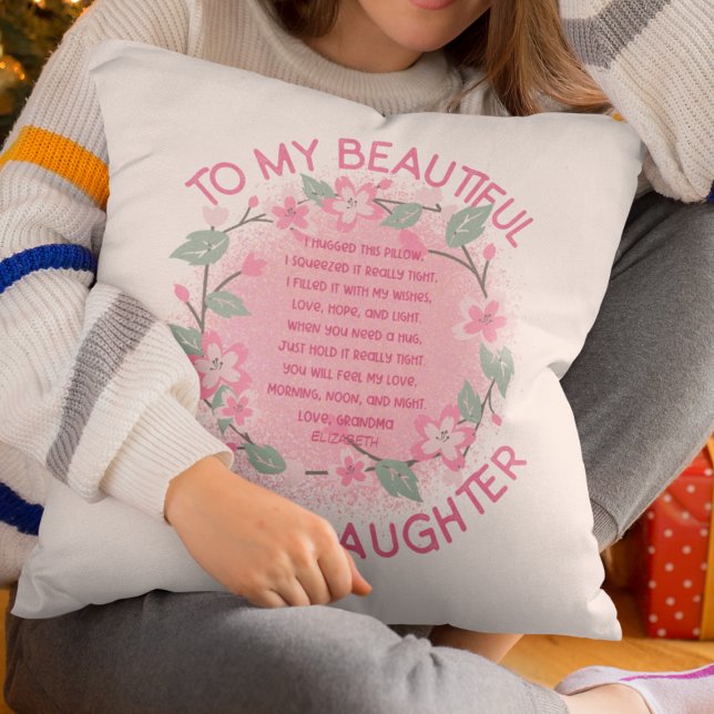 Almofada Uma Mensagem De Coração Personalizada Rosa Para A  (Pink Custom Heartfelt Message To My Granddaughter Throw Pillow
)
