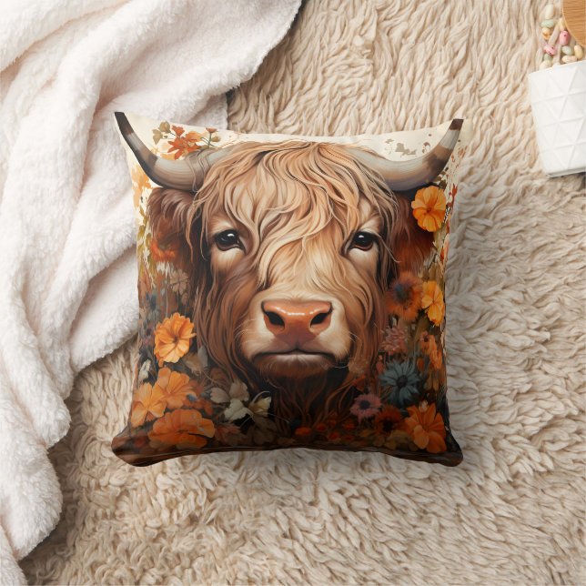 Almofada Uma Vaca Floral Highland Series Design 3 (Cobertor)
