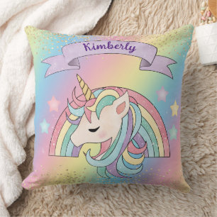 Almofada Unicorn e Sparkly Rainbow Dourado Glitter Nome Per