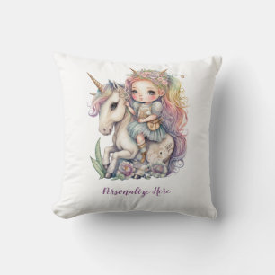 Almofada Unicorn Fairy Princess Rainbow Colors Personalize