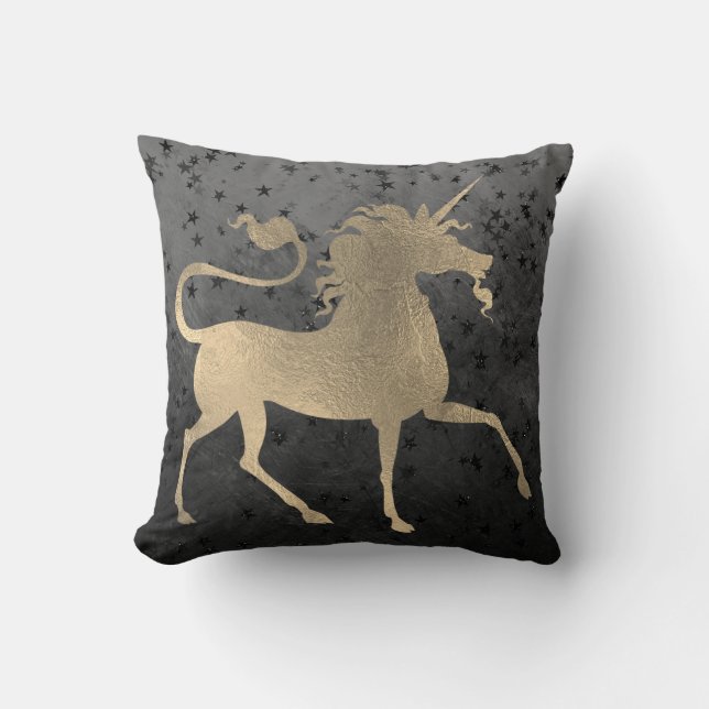 Almofada Unicorn Horse Princess Black Dourado StarNight (Frente)