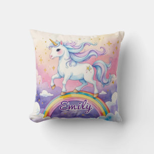 Almofada Unicórn no Travesseiro de Nome Editável do Rainbow