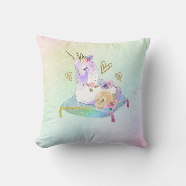 Almofada Unicorn Princess Diva Iridescente Rainbow Pastel (Frente)
