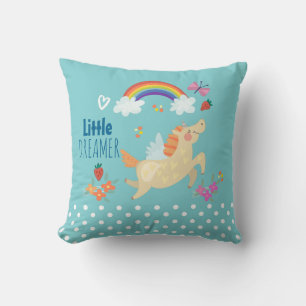 Almofada Unicorn Rainbow Clouds and Flowers Little Dreamer